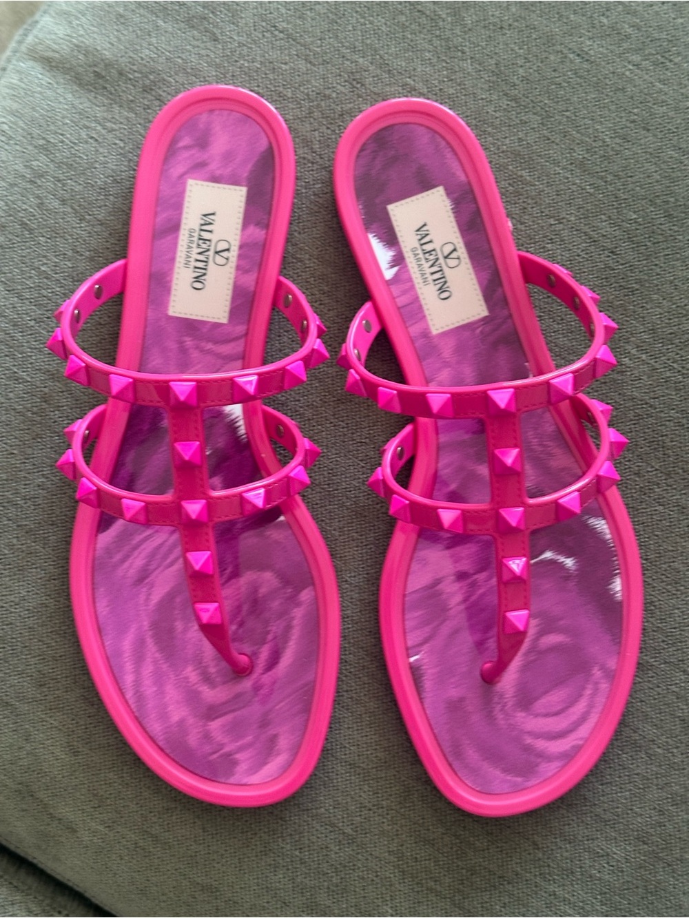 Valentino Garavani Hot Pink Rockstud Jelly Slide Sandals